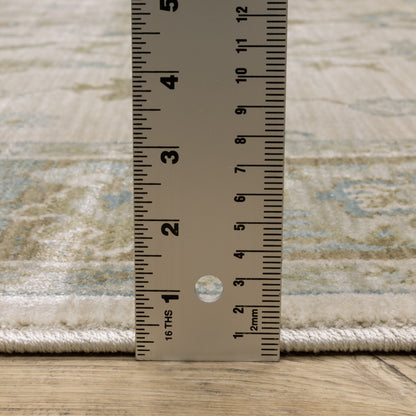 Maeve Floral Beige/ Blue Distressed Cut Pile Rug