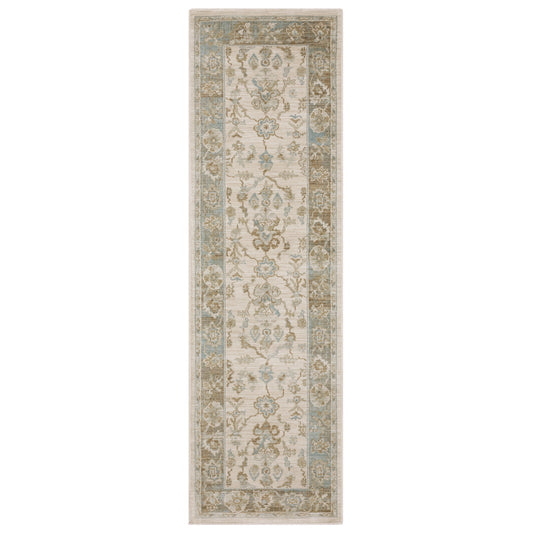 Maeve Mae10 Beige/ Blue Floral Distressed Rug