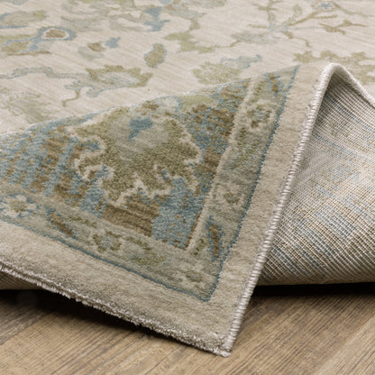 Maeve Floral Beige/ Blue Distressed Cut Pile Rug
