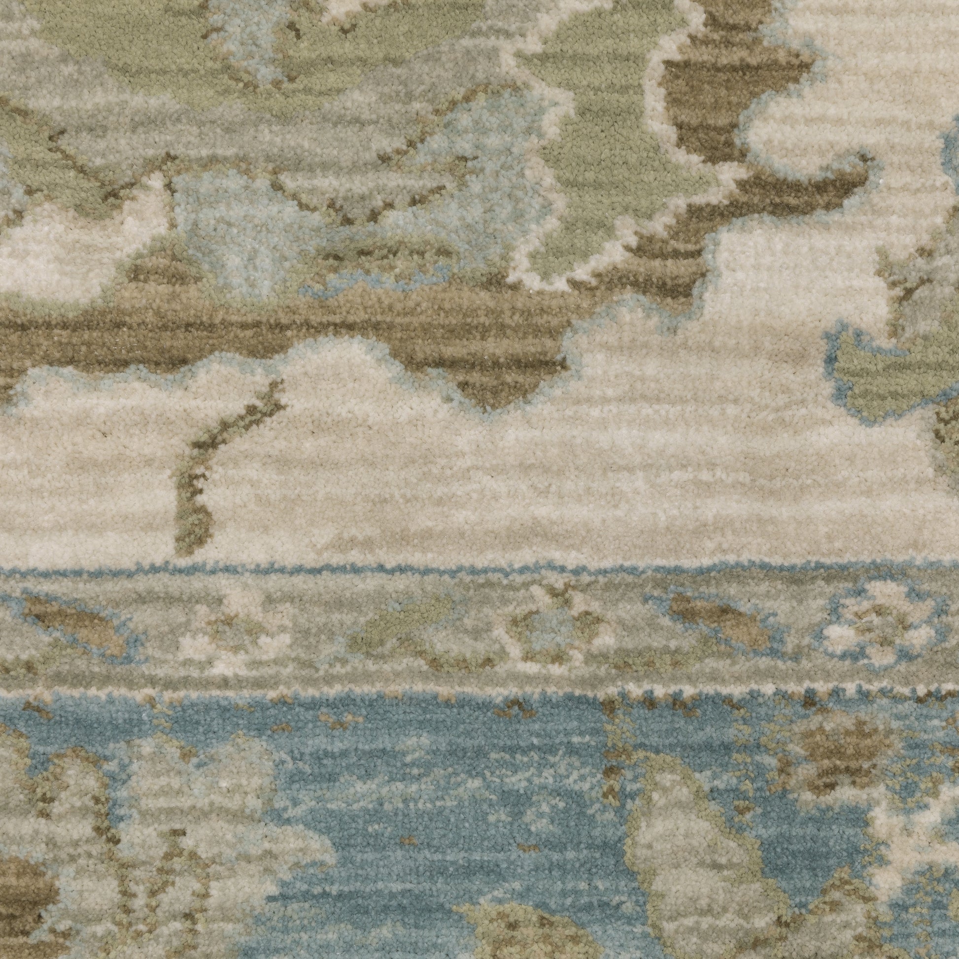 Maeve Floral Beige/ Blue Distressed Cut Pile Rug