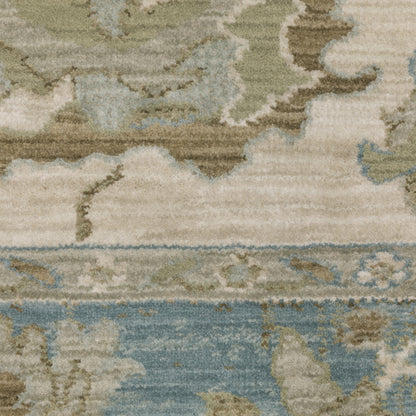 Maeve Floral Beige/ Blue Distressed Cut Pile Rug