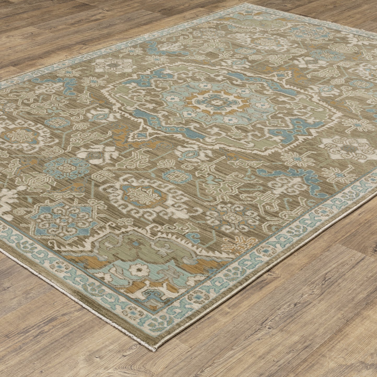 Maeve Medallion Brown/ Blue Geometric Cut Pile Rug