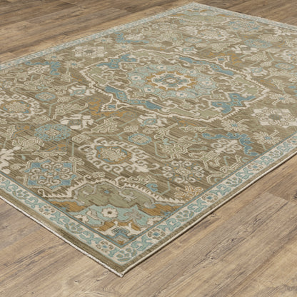 Maeve Medallion Brown/ Blue Geometric Cut Pile Rug