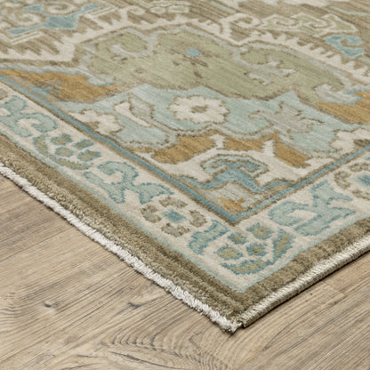 Maeve Medallion Brown/ Blue Geometric Cut Pile Rug