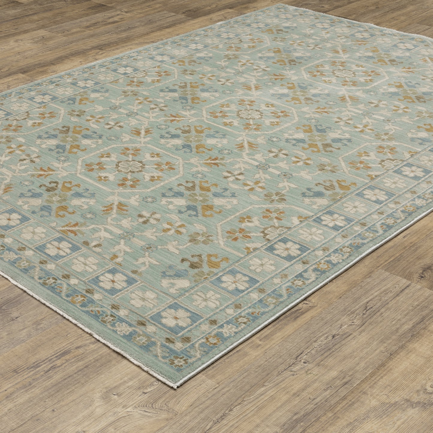 Maeve Floral Blue/ Grey Geometric Cut Pile Rug