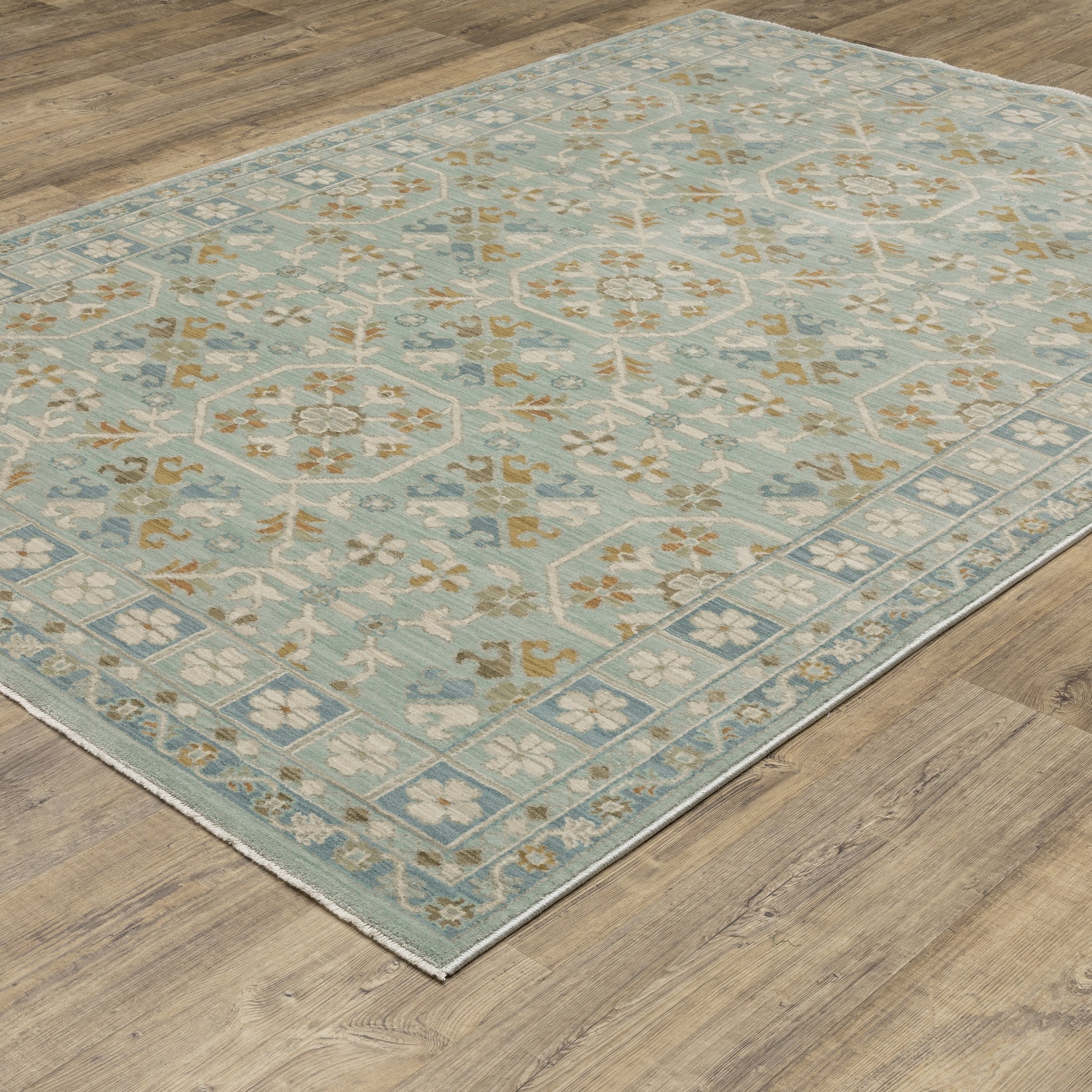 Maeve Floral Blue/ Grey Geometric Cut Pile Rug
