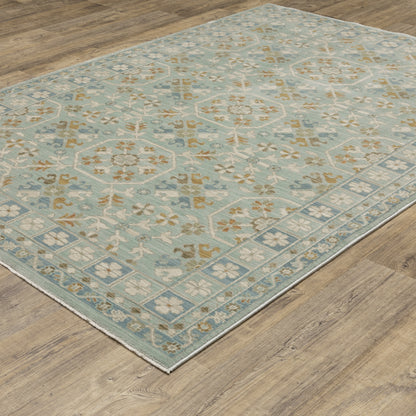 Maeve Floral Blue/ Grey Geometric Cut Pile Rug