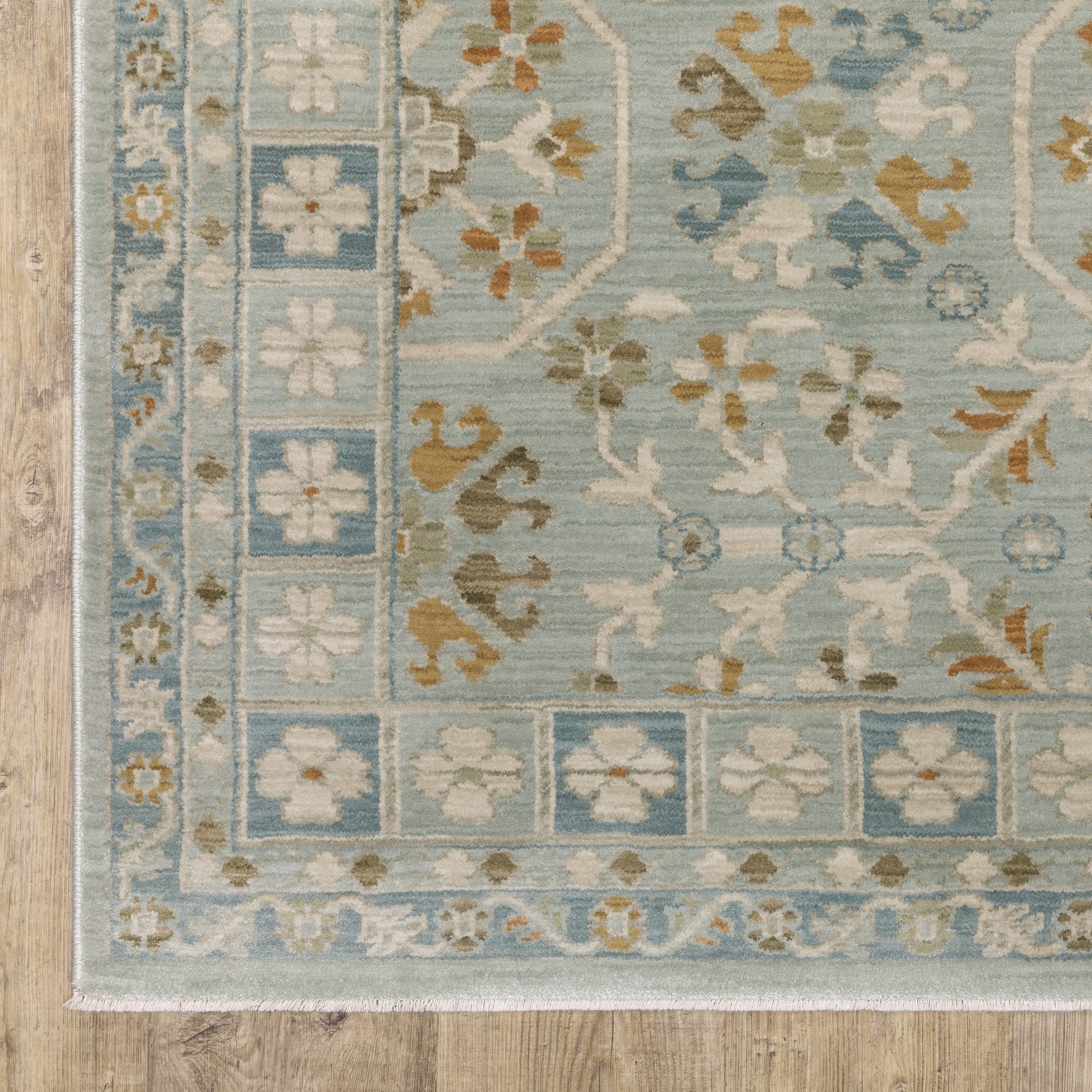 Maeve Floral Blue/ Grey Geometric Cut Pile Rug