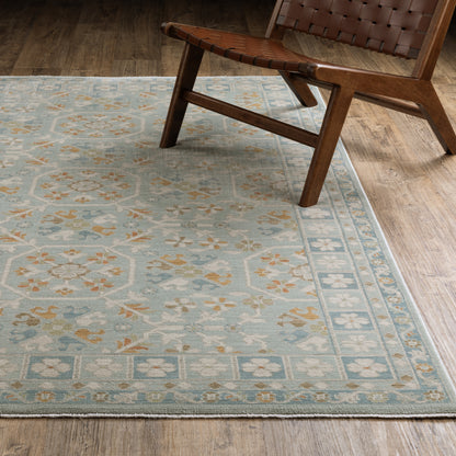 Maeve Floral Blue/ Grey Geometric Cut Pile Rug