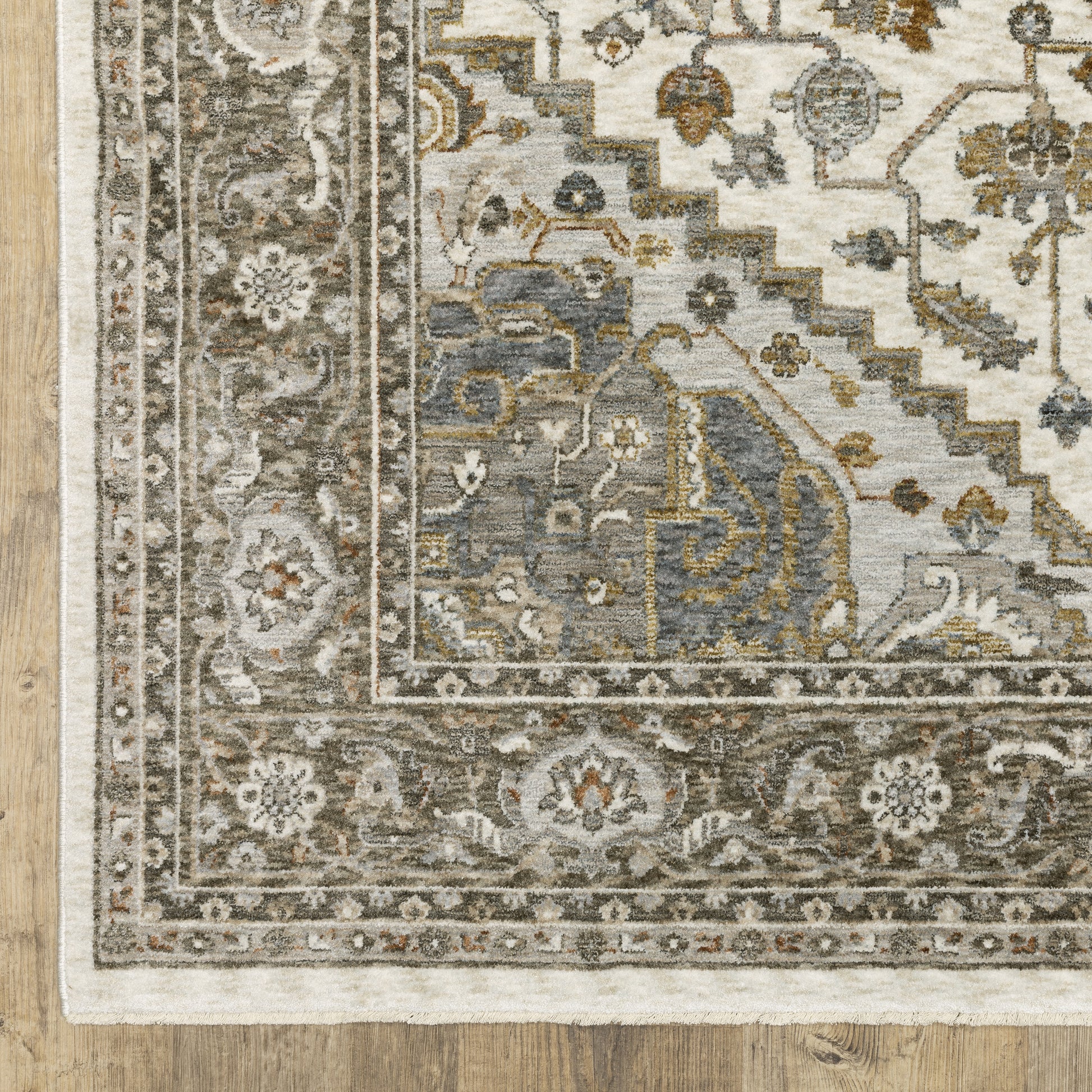 Maharaja Medallion Ivory/ Gold Oriental Cut Pile Rug