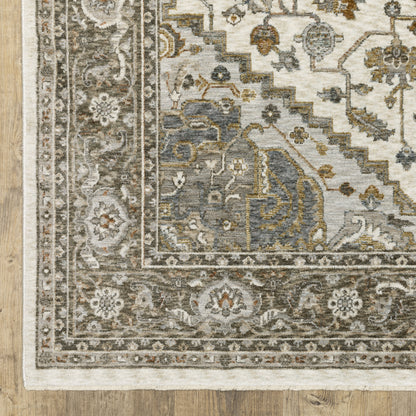 Maharaja Medallion Ivory/ Gold Oriental Cut Pile Rug