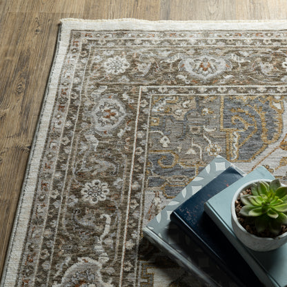 Maharaja Medallion Ivory/ Gold Oriental Cut Pile Rug