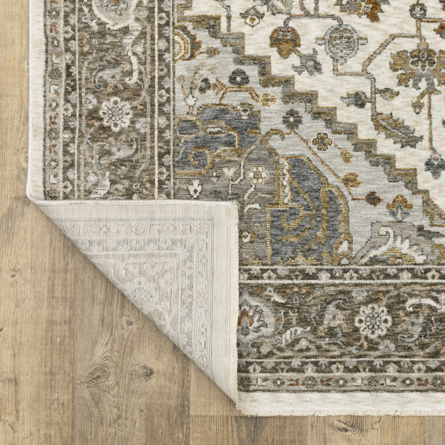 Maharaja Medallion Ivory/ Gold Oriental Cut Pile Rug