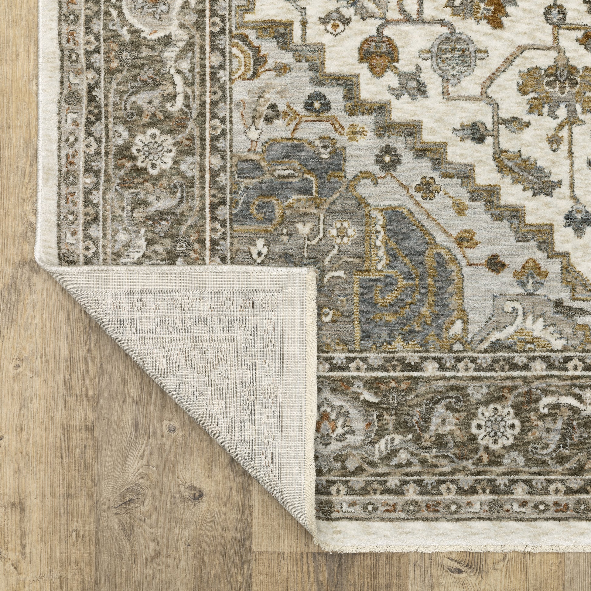 Maharaja Medallion Ivory/ Gold Oriental Cut Pile Rug