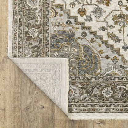 Maharaja Medallion Ivory/ Gold Oriental Cut Pile Rug