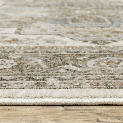 Maharaja Medallion Ivory/ Gold Oriental Cut Pile Rug
