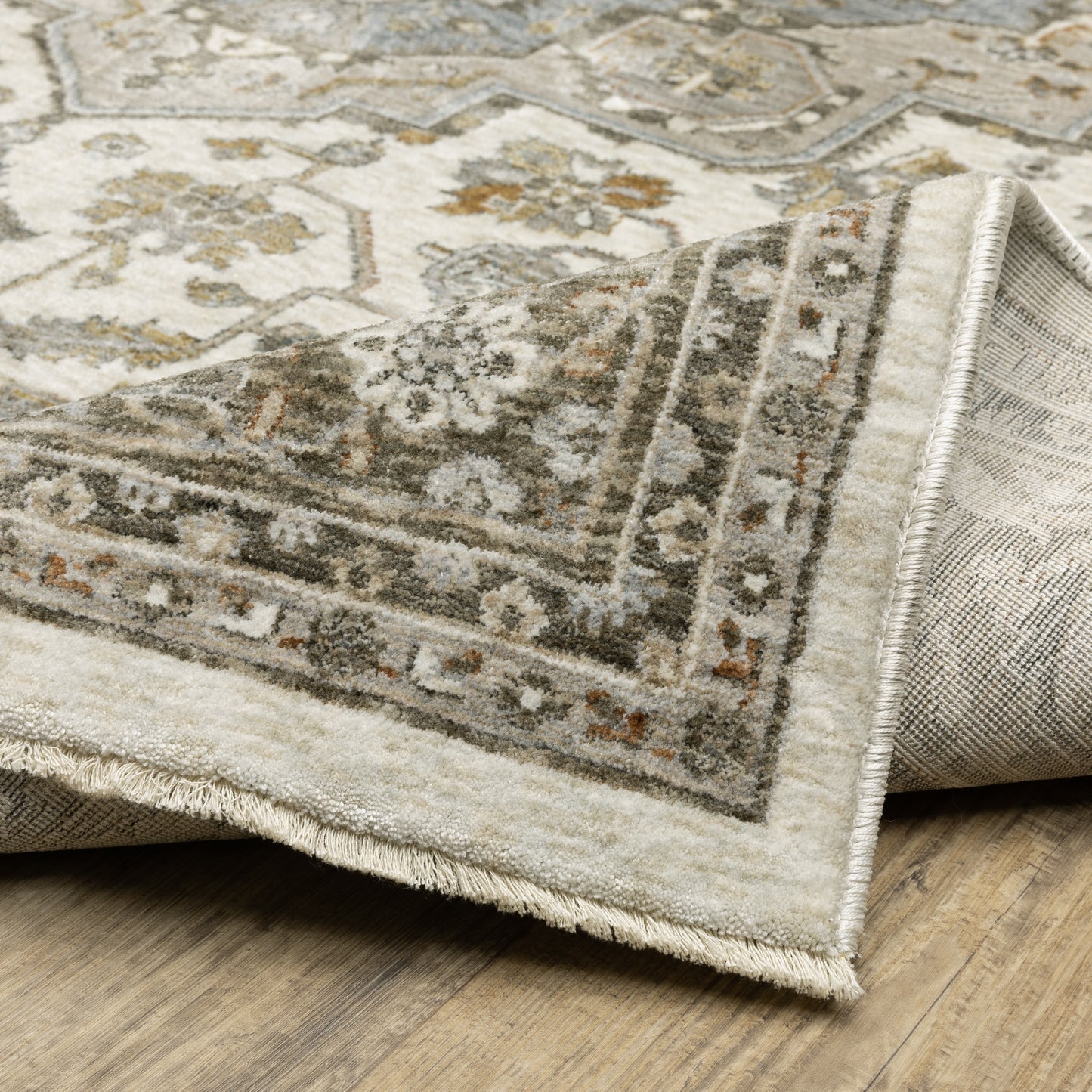 Maharaja Medallion Ivory/ Gold Oriental Cut Pile Rug