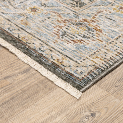 Maharaja Medallion Charcoal/ Blue Distressed Cut Pile Rug