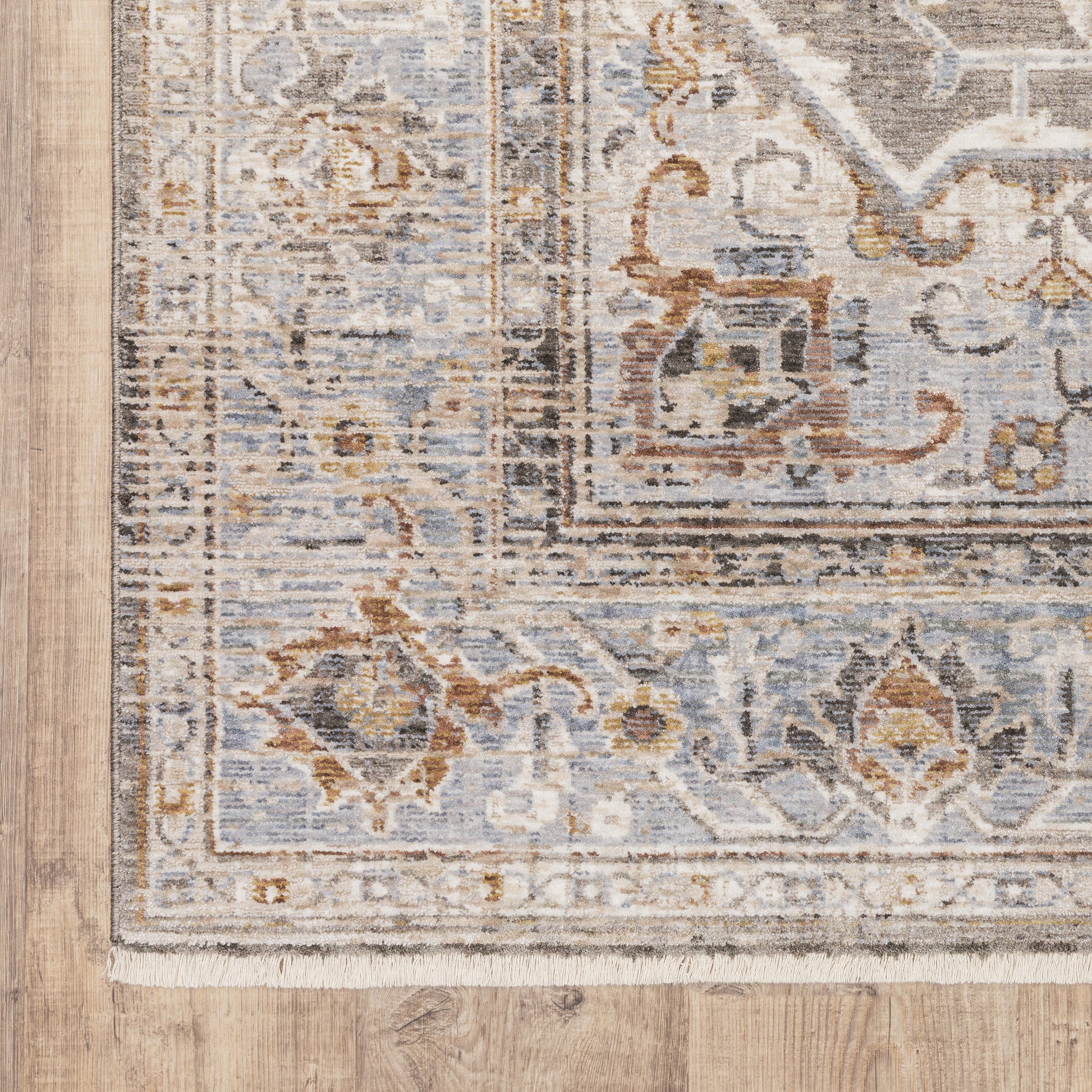 Maharaja Medallion Charcoal/ Blue Distressed Cut Pile Rug