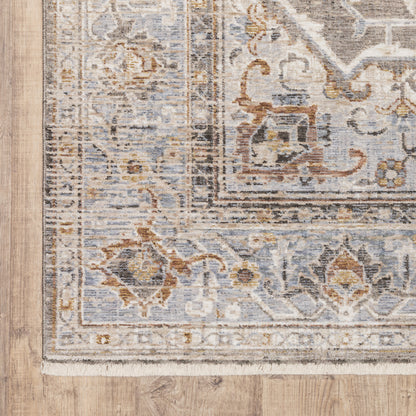 Maharaja Medallion Charcoal/ Blue Distressed Cut Pile Rug