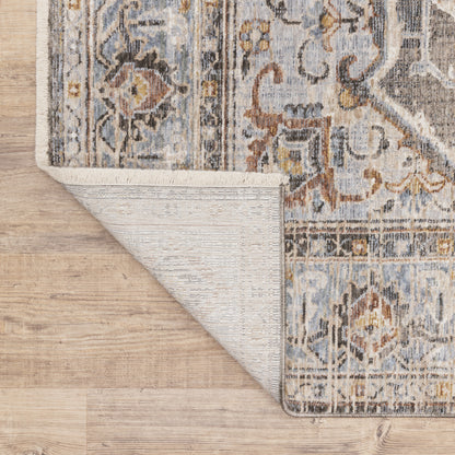 Maharaja Medallion Charcoal/ Blue Distressed Cut Pile Rug