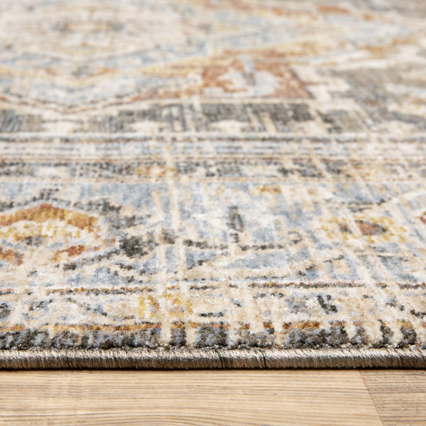 Maharaja Medallion Charcoal/ Blue Distressed Cut Pile Rug