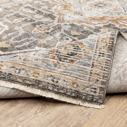 Maharaja Medallion Charcoal/ Blue Distressed Cut Pile Rug