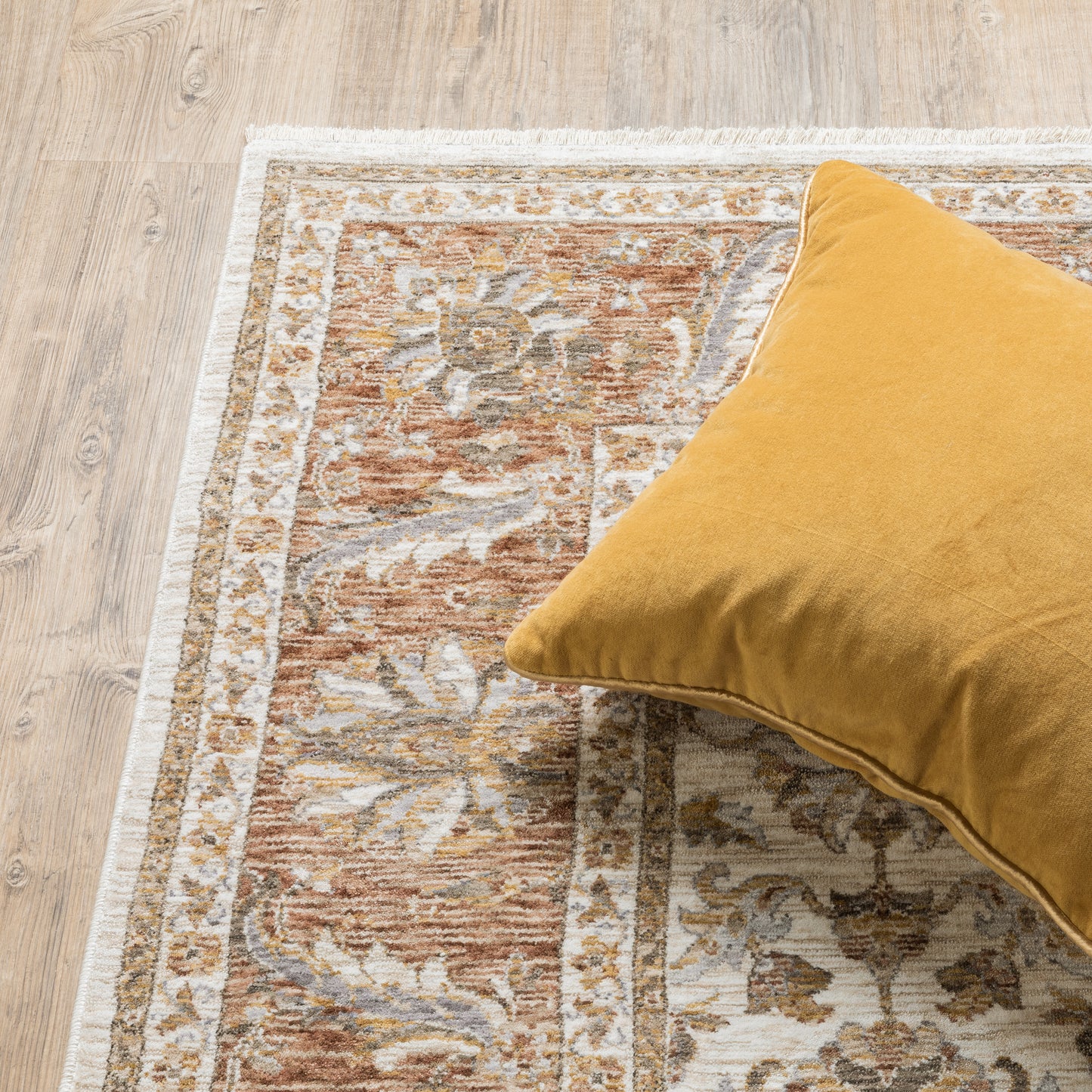 Maharaja Oriental Ivory/ Rust Cut Pile Rug