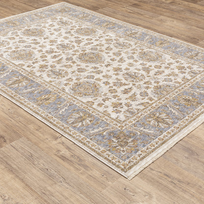 Maharaja Oriental Ivory/ Blue Cut Pile Rug