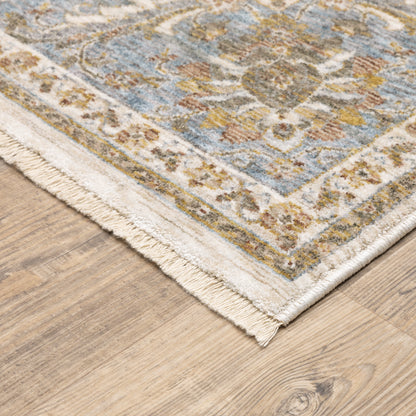Maharaja Oriental Ivory/ Blue Cut Pile Rug