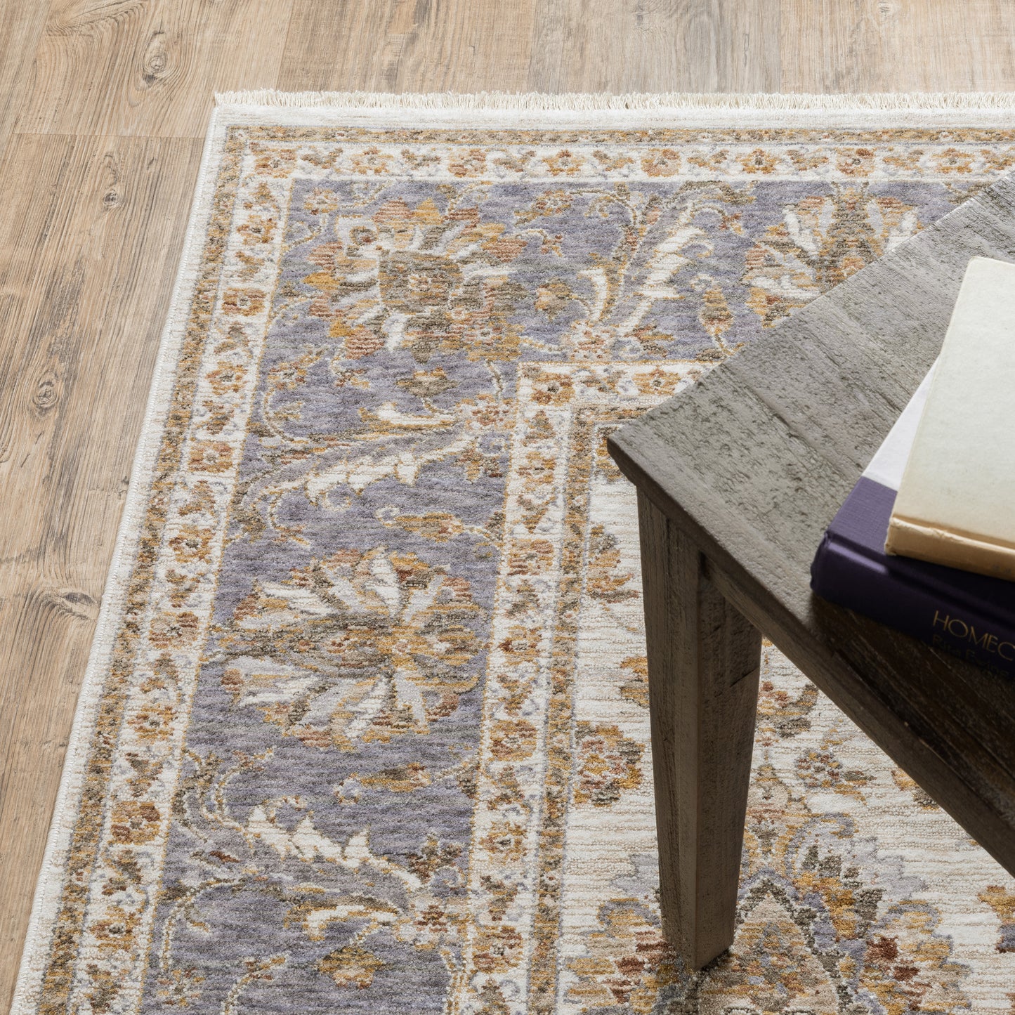 Maharaja Oriental Ivory/ Blue Cut Pile Rug