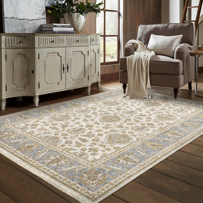 Maharaja Oriental Ivory/ Blue Cut Pile Rug