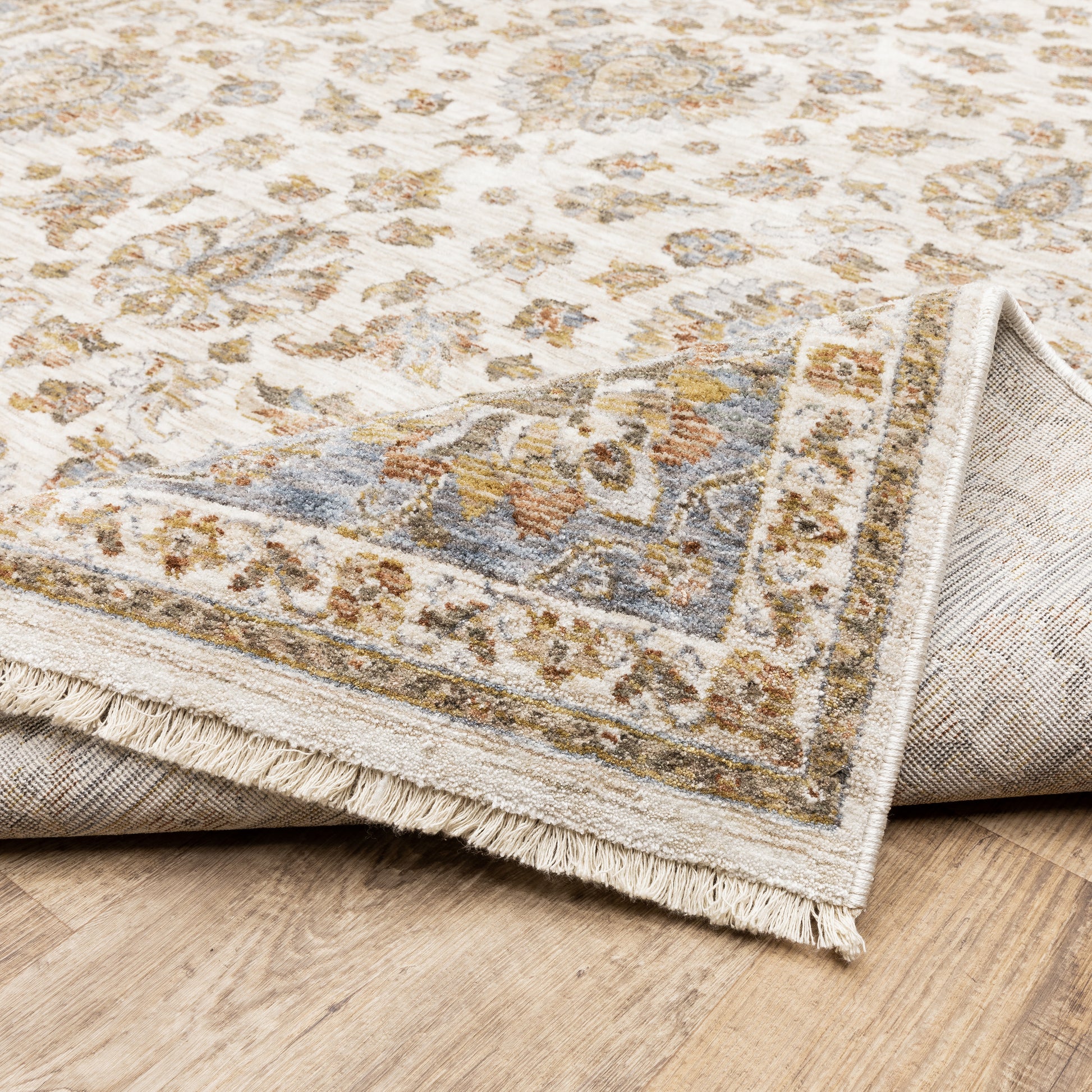 Maharaja Oriental Ivory/ Blue Cut Pile Rug