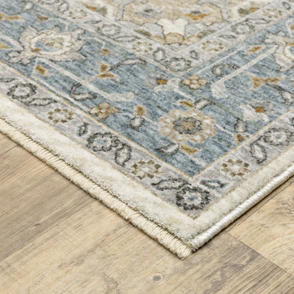Maharaja Medallion Blue/ Ivory Oriental Cut Pile Rug