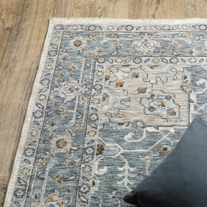 Maharaja Medallion Blue/ Ivory Oriental Cut Pile Rug
