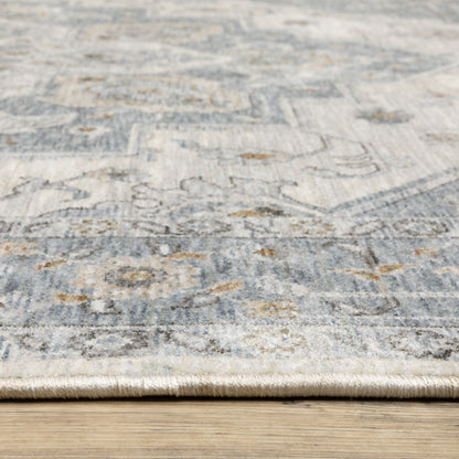Maharaja Medallion Blue/ Ivory Oriental Cut Pile Rug