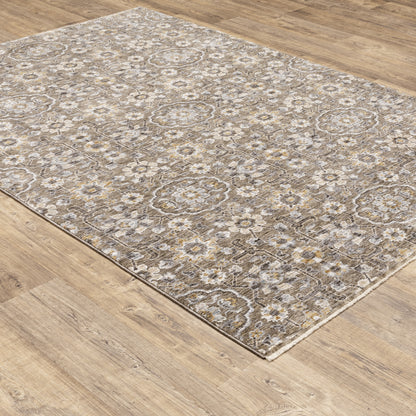 Maharaja Floral Grey/ Gold Cut Pile Rug