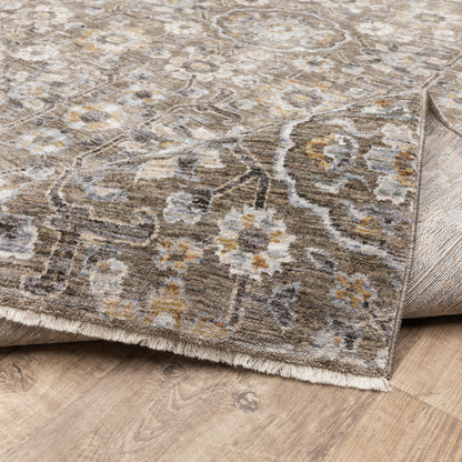Maharaja Floral Grey/ Gold Cut Pile Rug