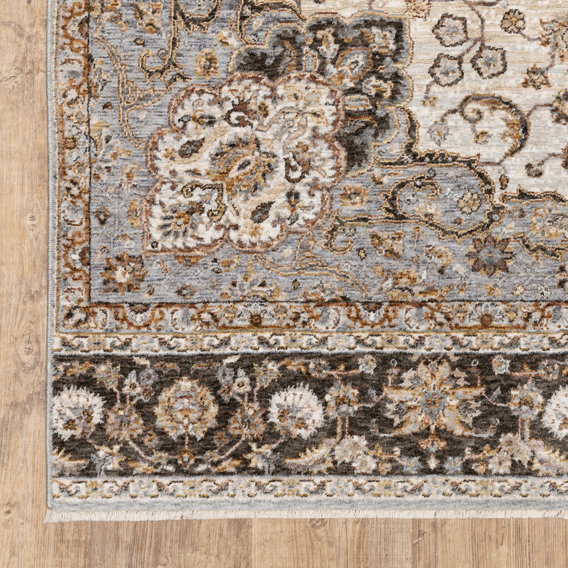 Maharaja Medallion Ivory/ Blue Oriental Cut Pile Rug