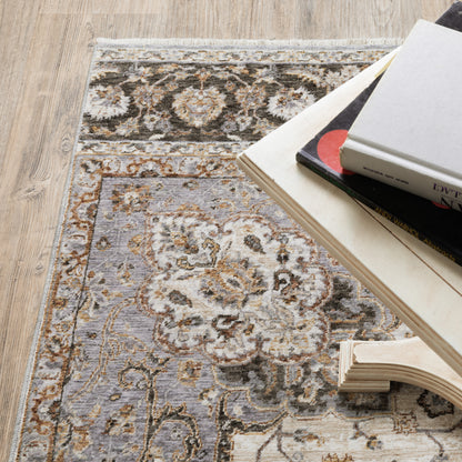 Maharaja Medallion Ivory/ Blue Oriental Cut Pile Rug