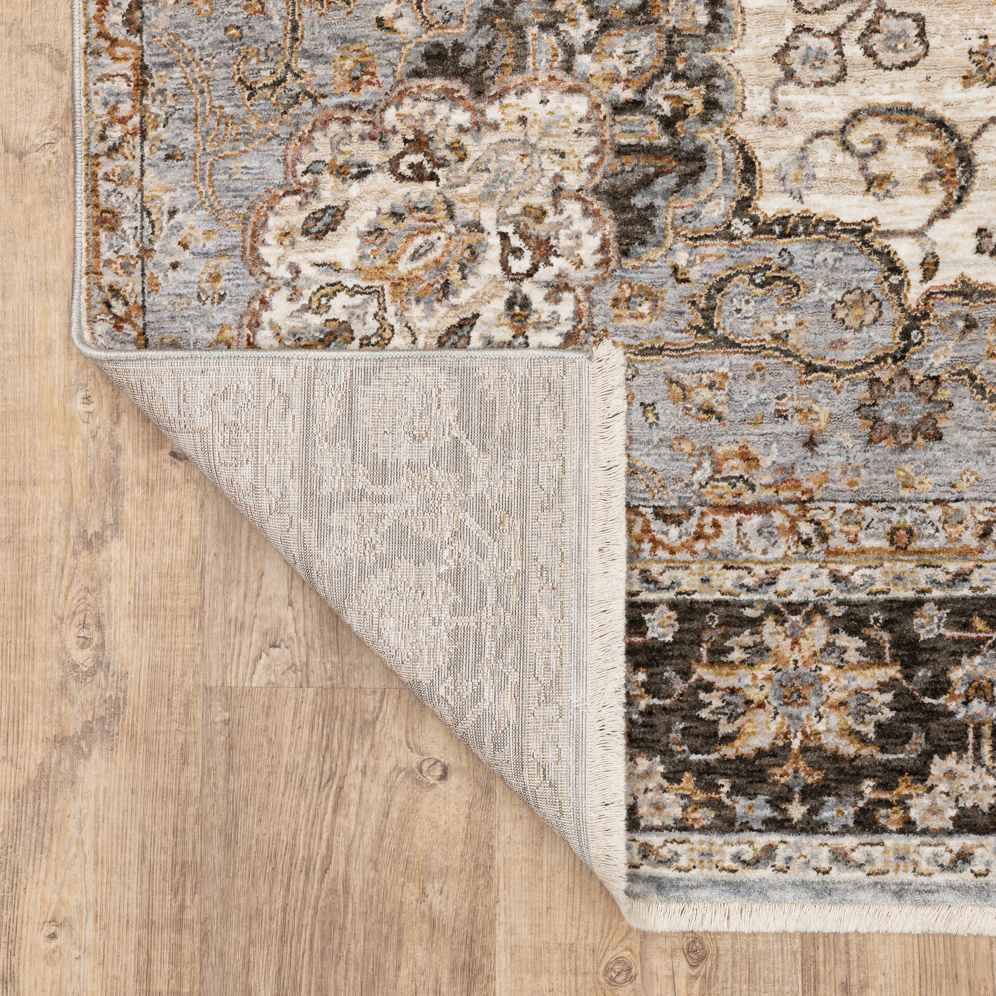 Maharaja Medallion Ivory/ Blue Oriental Cut Pile Rug