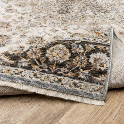 Maharaja Medallion Ivory/ Blue Oriental Cut Pile Rug