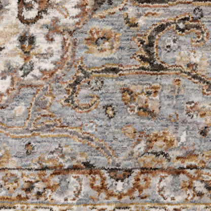 Maharaja Medallion Ivory/ Blue Oriental Cut Pile Rug