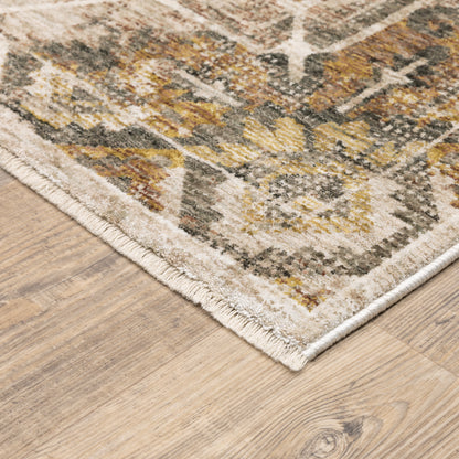 Maharaja Medallion Gold/ Brown Distressed Cut Pile Rug