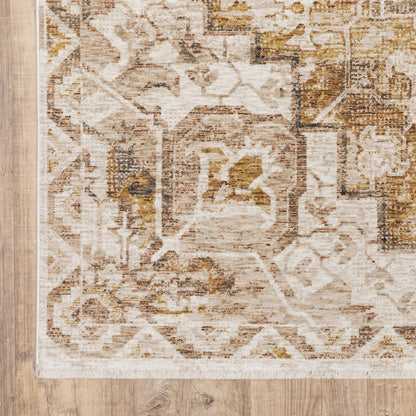 Maharaja Medallion Gold/ Brown Distressed Cut Pile Rug