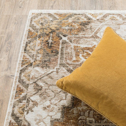 Maharaja Medallion Gold/ Brown Distressed Cut Pile Rug