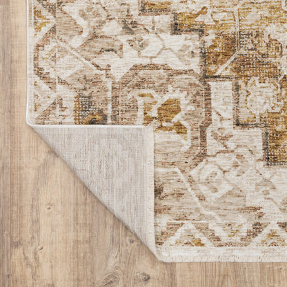 Maharaja Medallion Gold/ Brown Distressed Cut Pile Rug