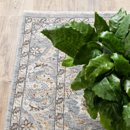 Maharaja Oriental Blue/ Ivory Cut Pile Rug