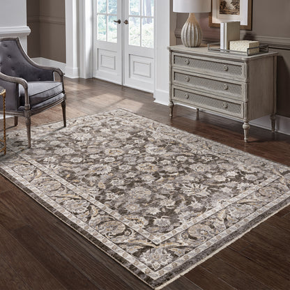 Maharaja Oriental Charcoal/ Ivory Cut Pile Rug