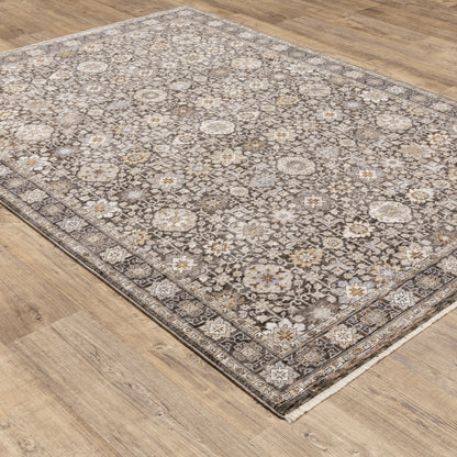 Maharaja Floral Charcoal/ Ivory Oriental Cut Pile Rug